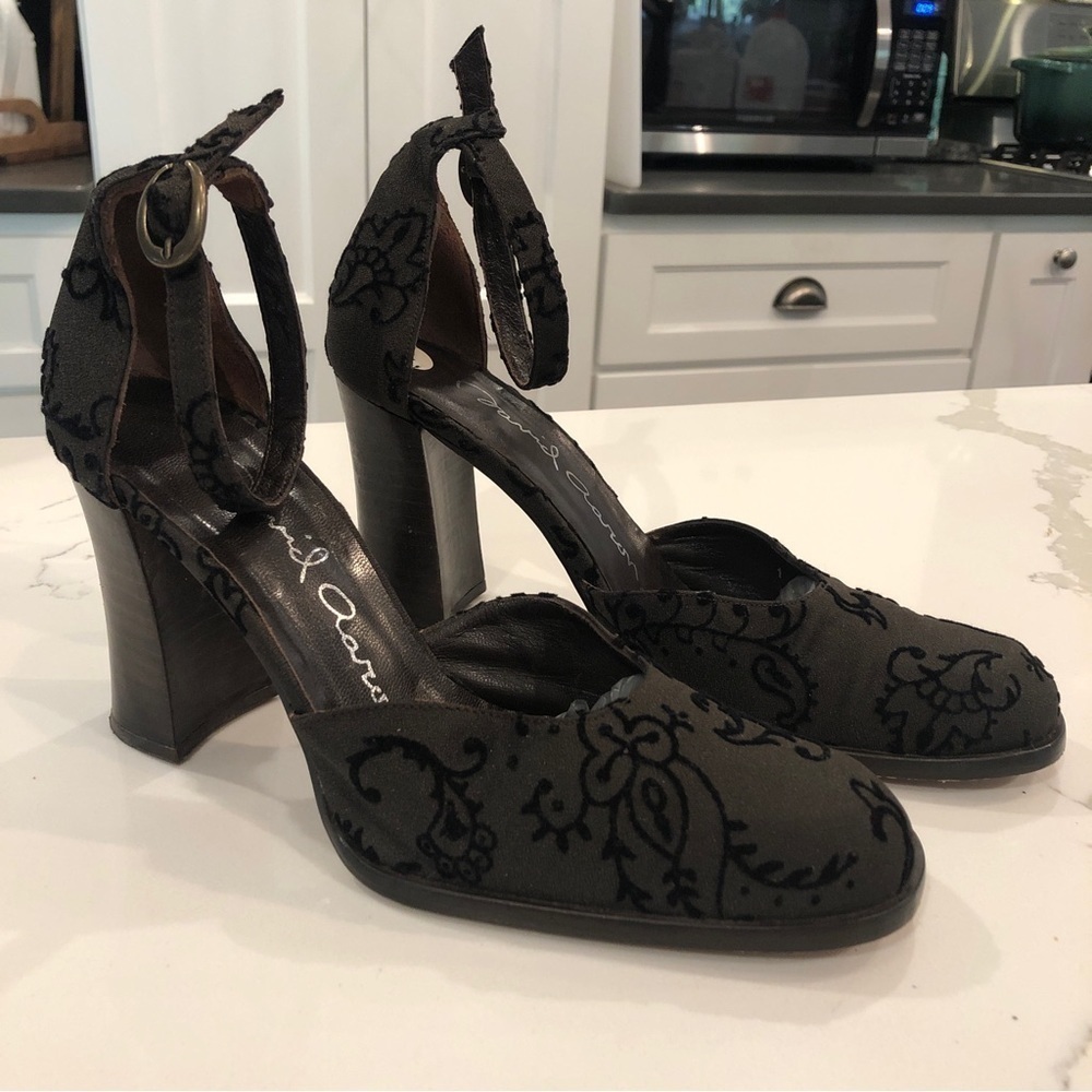 Vintage David Aaron Womens Black Mary Jane Ankle Strap Block Heels Sz 7 Spain